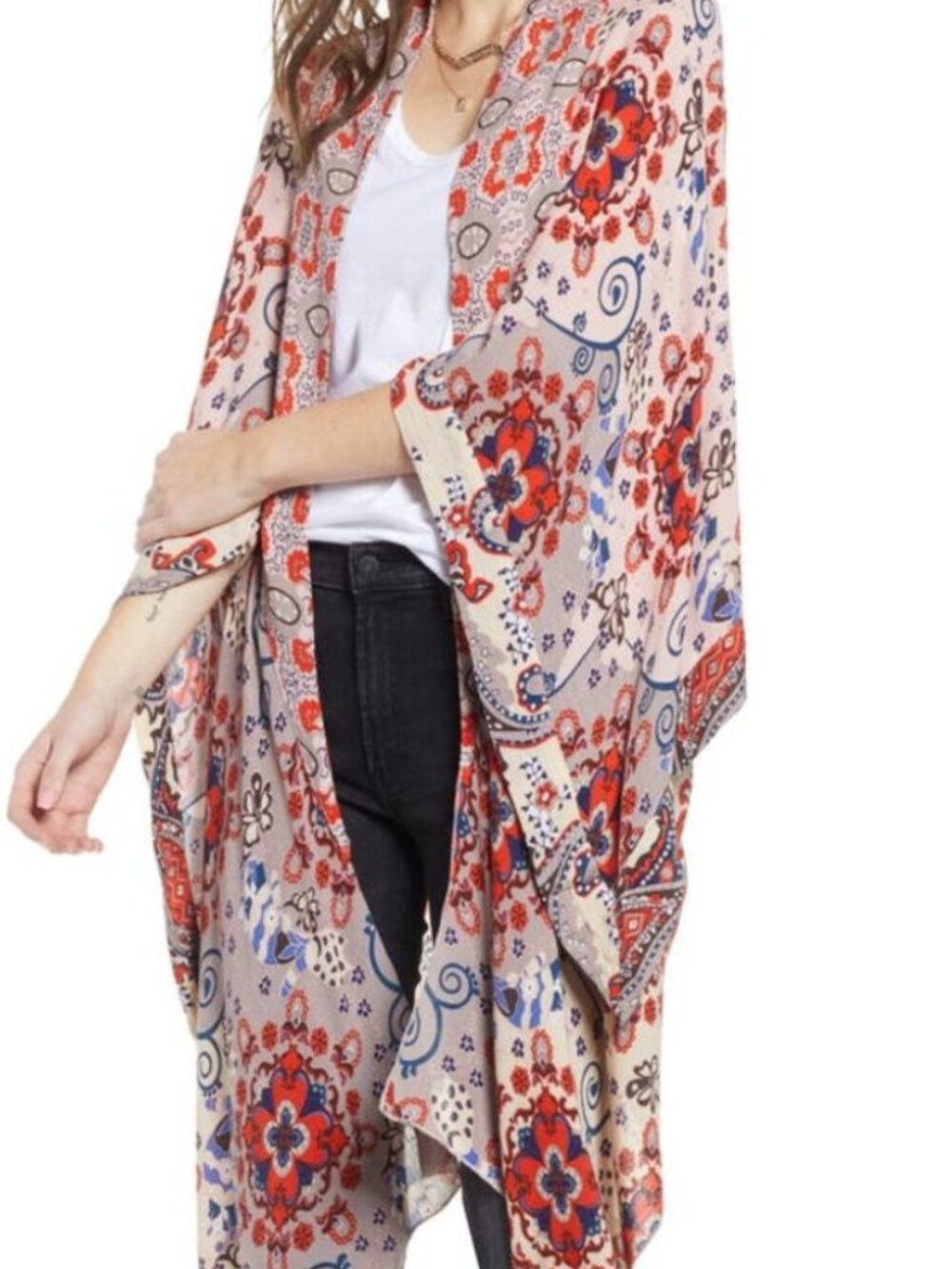 Free People Little Wing Duster One Size Paisley Open Back Boho Kimono
